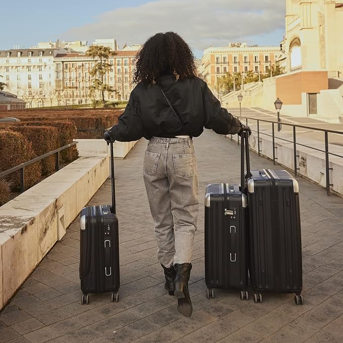 LEVEL8 Grace Luggage Sets Hardshell Suitcase with Wheels, Sturdy Large Suitcase Tsa Lock 20 Inch Expandable Carry on 24 Inch 28 Inch Checked Luggage, 3-Piece Set (20/24/28), Blue