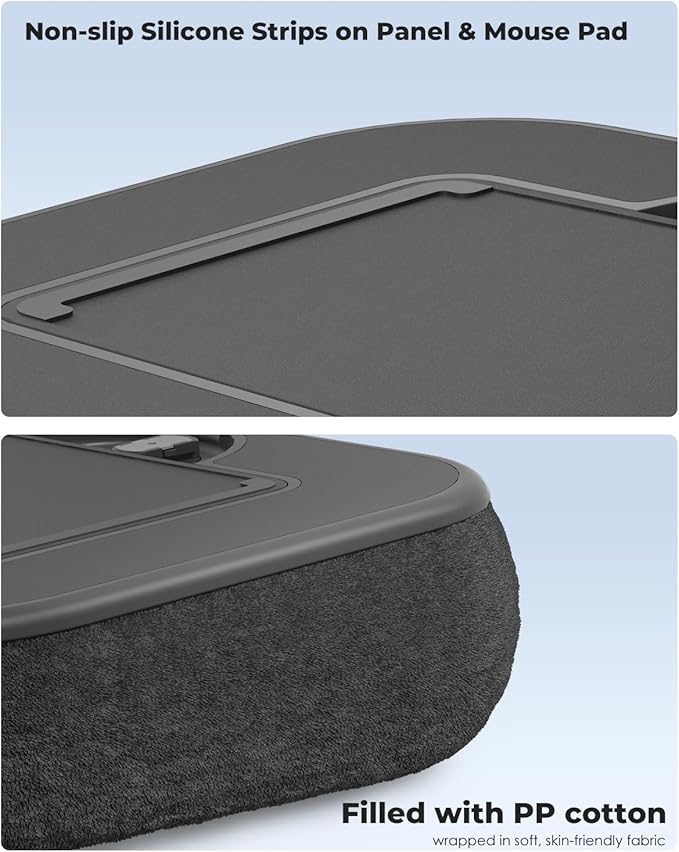 Viozon Kindle Pillow Stand Holder, Phone holder for Bed, Laptop Lap Desk with Mouse Pad,Compatible with 4.7-13" Kindle/Tablet/Phone,10-15"Laptop, Snack Bowl&Cup Attachment&Detachable 360°Stand Arm, B