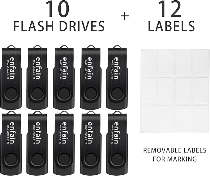 Enfain 10-Pack of 32GB USB 3.0 Flash Drives Write Speed Up to 25MB/S Read Speed Up to 90MB/S (All Black)