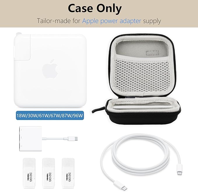 Charger Case for Macbook, Portable Tech Electronic Organizer Bag, Travel Storage Pouch for Laptop Accessories, MacBook Power Adapter, Charging Cords, USB, Power Bank (Black-Oxford, M)