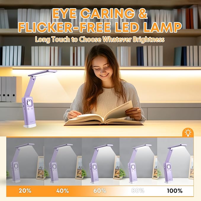 VAVOFO Desk lamp Rechargeable Foldable & Portable Light,15 Light dimming Modes Cordless Lamp,Cute Desk lamp,Battery Operated 6000mAh LED Battery Lights,Modern Office