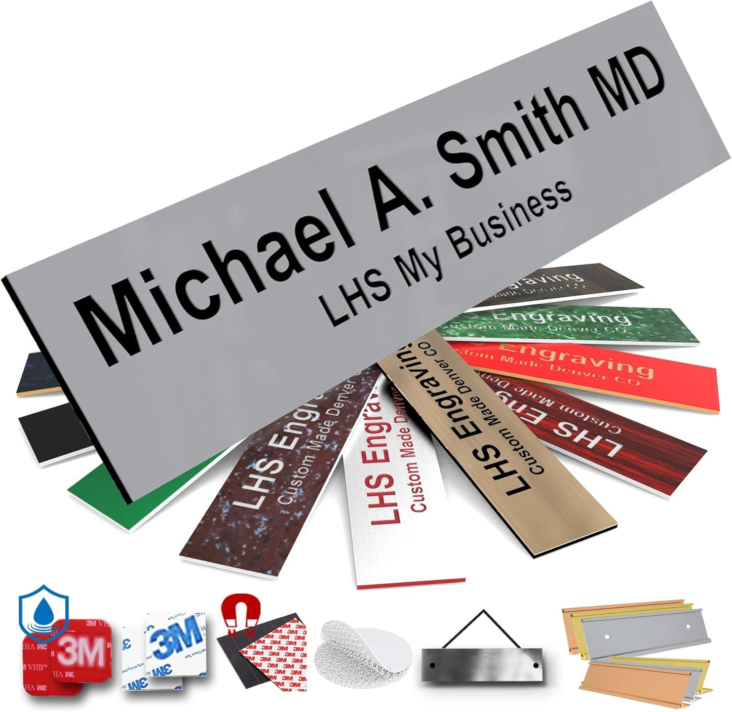 Door Name Plate Personalized for Office Gray Plastic Name Plate Black Letters - Made in USA 2x6 B8