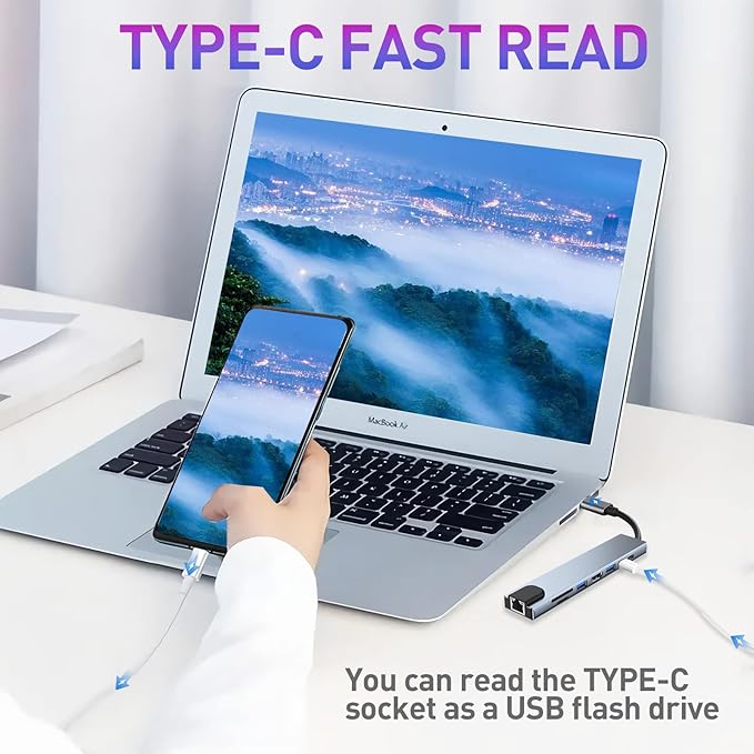 USB C HUB, 8 in 1 USB C Adapter with 4K HDMI, 100W PD, USB C Port, USB 3.0, RJ45 Ethernet, SD/TF Card Reader, Docking Station Compatible with MacBook Pro/Air USB C Laptops and Other Type C Devices