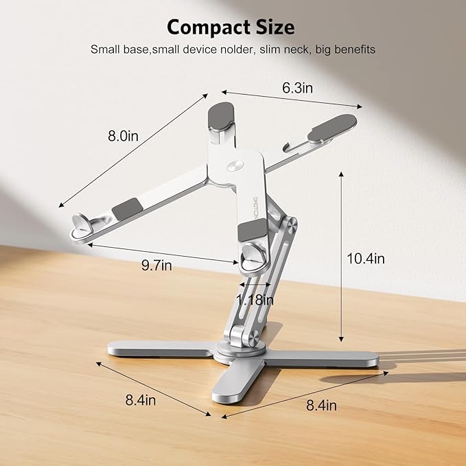 OMOTON 360° Rotating Laptop Stand Riser for Desk, Ergonomic Foldable Computer Stand Adjustable Height Angles for Collaborative Work, Easy Storage Fit Macbooks,All Laptops up to 16 inches, Silver