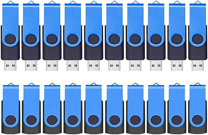 ABLAZE Flash Drives 2GB 20 Pack, USB 2.0 Thumb Drive Bulk with Lanyards Swivel Memory Stick U Disk 2GB Pendrive USB Pack (Blue)