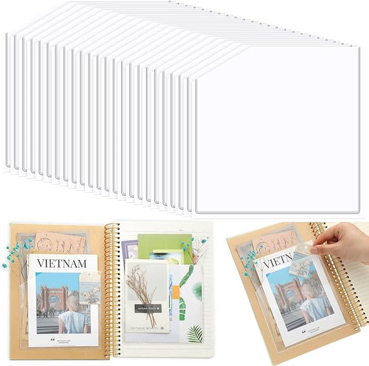 Tinlade 24 Pcs Adhesive Clear Corner Pockets 6 x 6 Inch Sticky Pocket Sleeves Self Adhesive Planner Pockets Adds Extra Storage Space to Notebooks Folders Planner Accessories, Home Office School