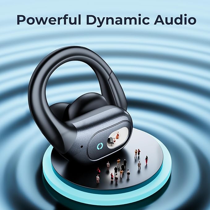 occiam Active Noise Cancelling Ear Buds Wireless Earbuds Bluetooth Headphones with 90Hrs Playback Stereo Bass Over-Ear Hooks IPX7 Waterproof Earphones for Sports Gym Running Workout Black