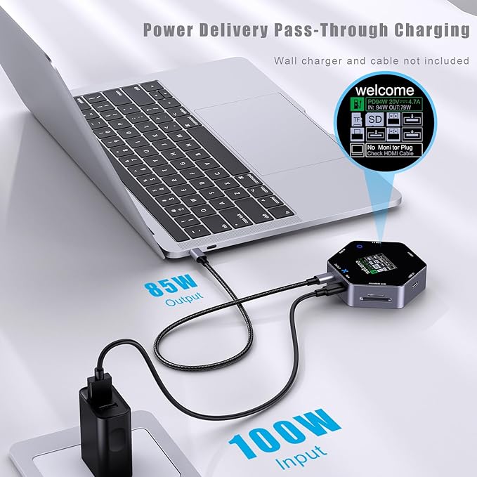 8-in-1 USB C Hub Docking Station, Type-C Adapter with 4K@60Hz HDMI, 2 USB 3.0, TF/SD Reader, 100W Power Delivery Compatible with MacBook,iPhone15 16 Surface, iPad, Steam Deck or Other Type C Devices