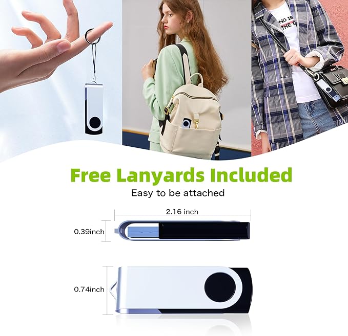 64GB Flash Drive 10 Pack, Wooolken USB 2.0 Thumb Drive Bulk Pen Drive Metal Swivel Memory Stick 64GB 10 Colors Multipack Value Zip USB Drives with Lanyard