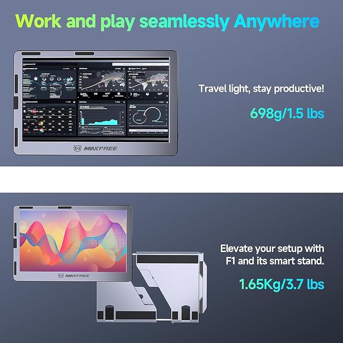 Maxfree F1 Laptop Screen Extender - 14" FHD Laptop Monitor Extender Dual Screen with 360° Rotation Stand, Portable Monitor for Laptops 13-17" Plug & Play for Windows/Mac/Android/Switch/PS5