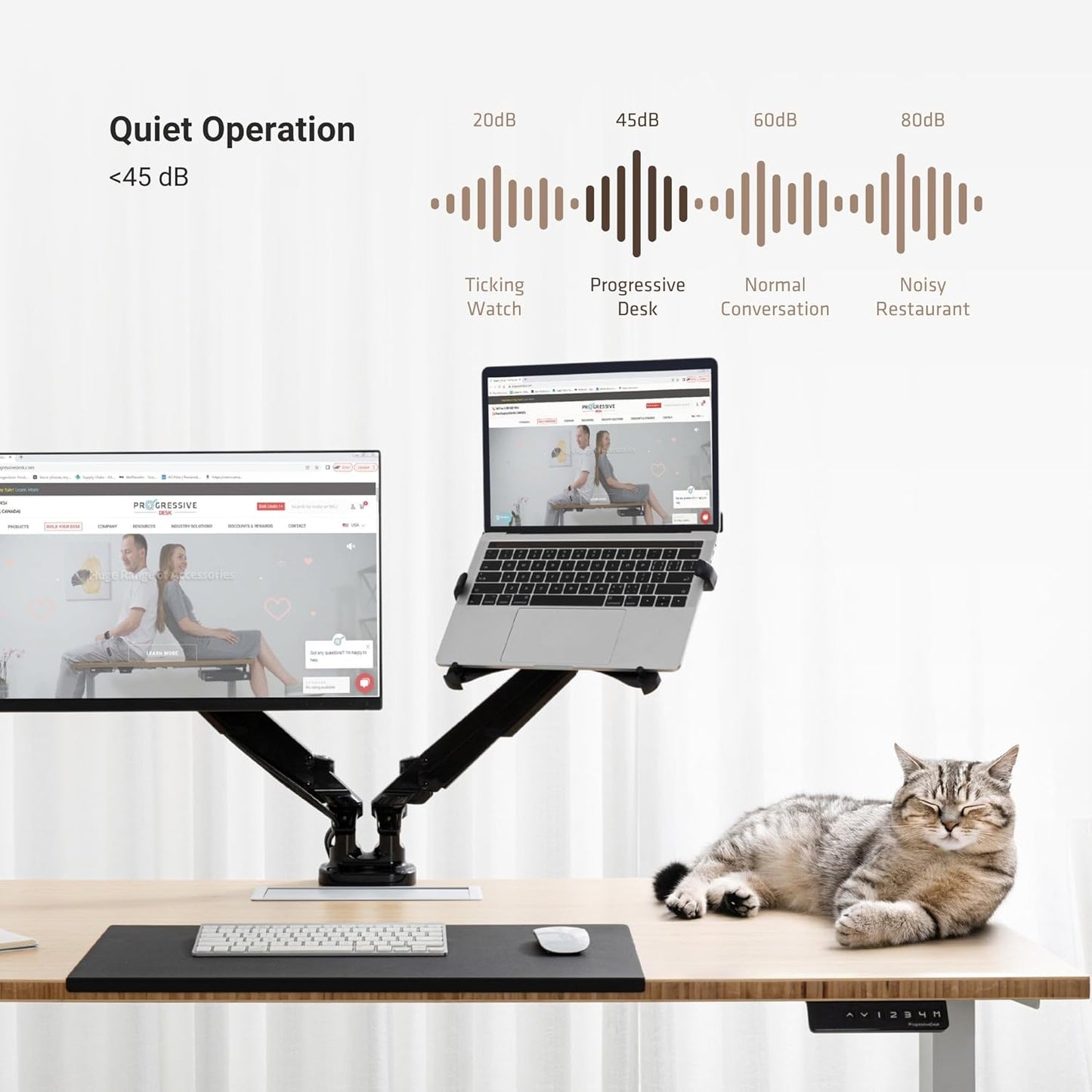 Progressive Desk Stand Up Height Adjustable Electric Standing Desk - 48" x 30" with Dual Motor, 3 Stages Sit Stand Table - Ebony Oak, White Frame