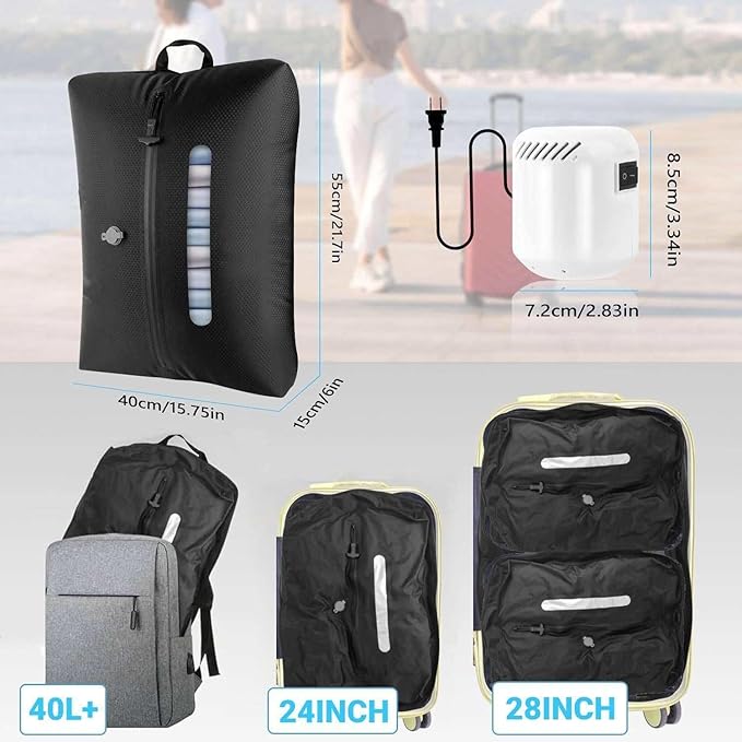 2025 Vacuum Bags for Travel with See-Through Window & 5KPa Pump Space Saver Vacuum Seal Bags for Clothing Travel IP67 Reusable Packing Organizers for Luggage, Backpack, Suitcase Black 1PC+Pump