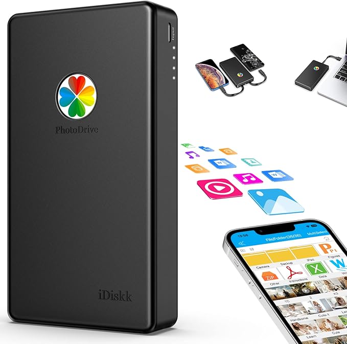 iDiskk App-le Certified, 2TB External Hard Drive,for iPhone iPad Android Phones,MacBook,Computer to Backup Docs| Photos | Videos,iPhone 17 & 16 Photo Stick Photo Storage Phone Drive