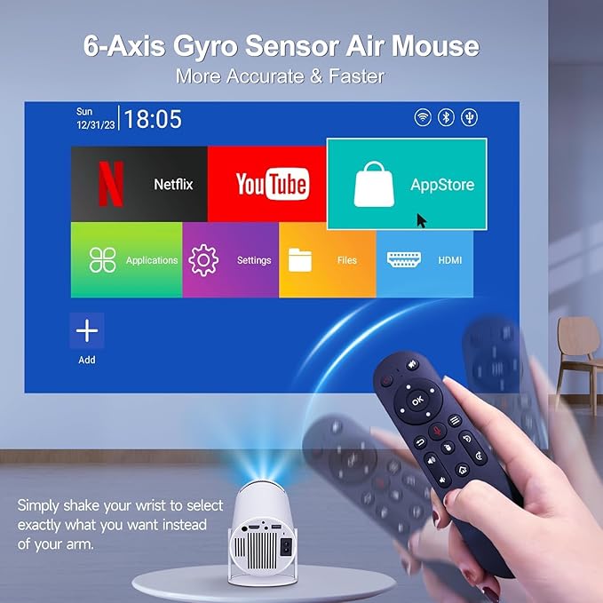 HY300PRO Mini Projector with Wifi and Bluetooth, Portable Projector 4K Support, Auto Keystone, Air Mouse Remote, Voice Control, 180 Degree Rotation Smart Proyector for Outdoor/Bedroom/Movie