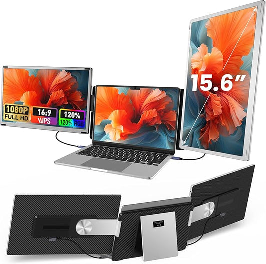 15.6" Laptop Screen Extender, 1080P FHD Laptop Monitor Extender with 120% sRGB, 235°Rotation Detachable Dual Monitor, Plug & Play, Triple Screen Compatible with Windows, Mac, Chrome
