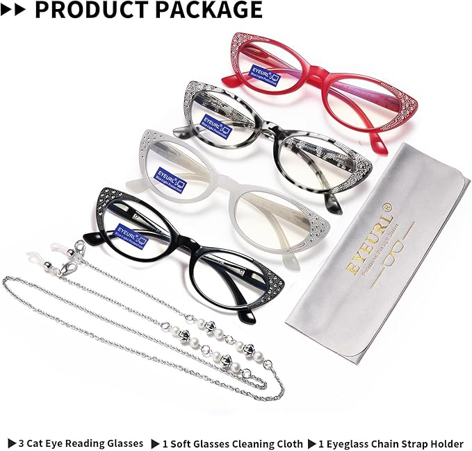 EYEURL Cat Eye Reading Glasses for Women Blue Light Blocking 4 Pack Computer Readers 3.50 Spring Hinge Anti UV Fashion Lightweight Frames Eyeglasses
