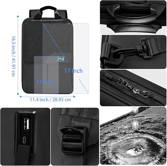 ZINZ Slim & Expandable Laptop Backpack 15.6 16 17 inch Travel Business Backpack Water-Resistant Daypack for Men and Women，Black