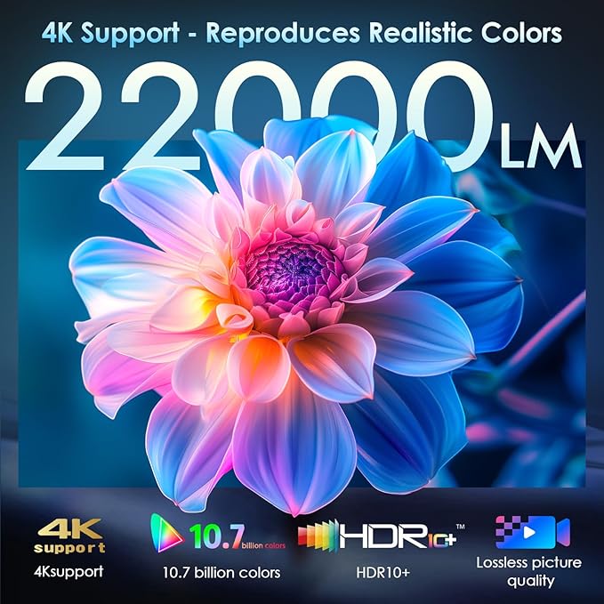 [Electric Focus] 4K Support Projector with WiFi6 and Bluetooth 5.3, Outdoor Projectors for Outside Video Use, OWNKNEW Gaming Movie Proyector, Auto Keystone Correction