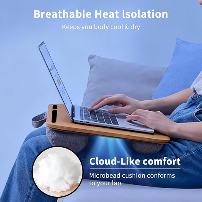 Home Office Lap Desk with Wrist Rest Wrist Rest, Mouse Pad, and Phone Holder Large Laptop Bed Desk for Notebook, Laptop, Tablet, Lap Stand Fits Up to 17 Inch Laptops (Woodgrain)