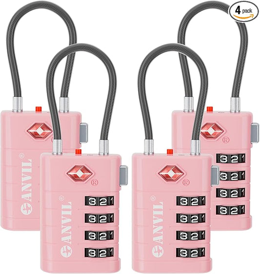 ANVIL 4 Digit Luggage Locks, TSA Locks for Luggage, Advanced TSA008 core, Alert Indicator for Your Travel Lock, Suitcase Lock.(4, Pink)