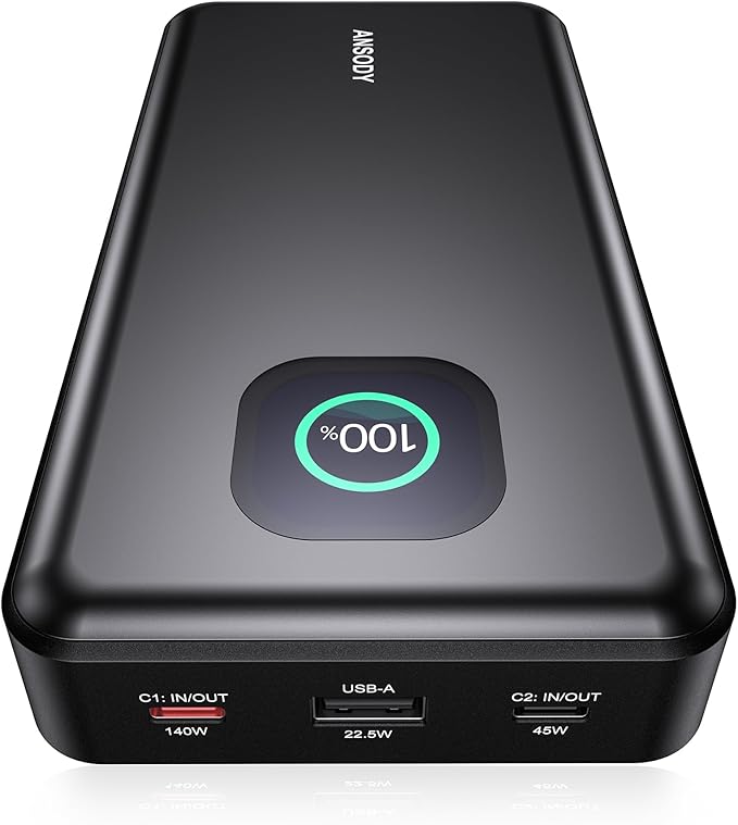 140W Power Bank, 25000mAh Laptop Portable Charger with Smart Digital Display, PD3.1 Fast Charging Battery Pack for MacBook Dell XPS iPad Tablet Steam Deck iPhone 17-12 Series Samsung Switch and More