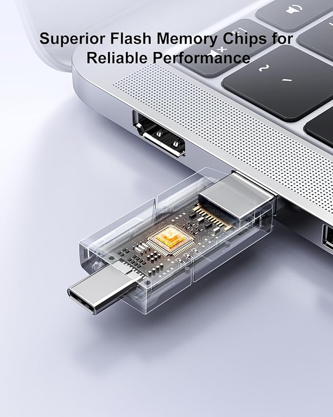 Aiibe 128GB USB C Flash Drive Dual Type C + USB A 128GB Jump Drive Push-Pull Thumb Drive for iPhone 15/16 Smartphone Tablet Computer