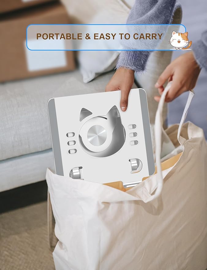 Tablet Stand 360° Rotating Aluminum Holder, Adjustable, Portable and Foldable Monitors Stand for iPads, Compatible with 4-12.9" Tablets, Silver