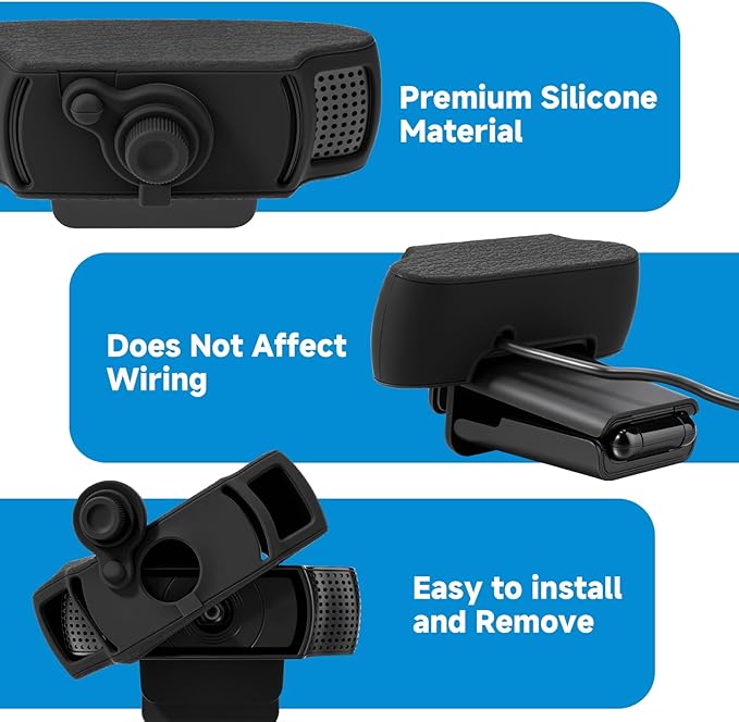 Webcam Cover for Logitech C920x HD Pro Stream Webcam - Premium Silicone Privacy Shutter Case for Logitech C920 C922 C930 Series Web Camera Lens, (1 Pack, Black)