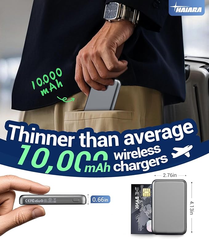 for Magsafe Battery Pack, 10000mAh Magnetic Portable Charger with USB-C Cable 20W Fast Charging, Slim & Lightweight Wireless Power Bank for iPhone 17/16/15/14/13 Series, for Travel Cruise Essentials