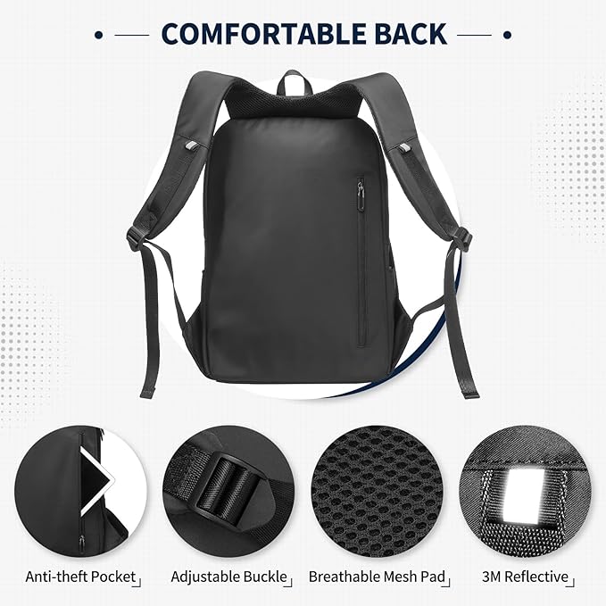 Travel Laptop Backpack, Anti-Theft Carry On Backpack Professional, TSA-Approved Water-Resistant Rucksack for Work Men Women Fits 16 Inch Notebook, Black