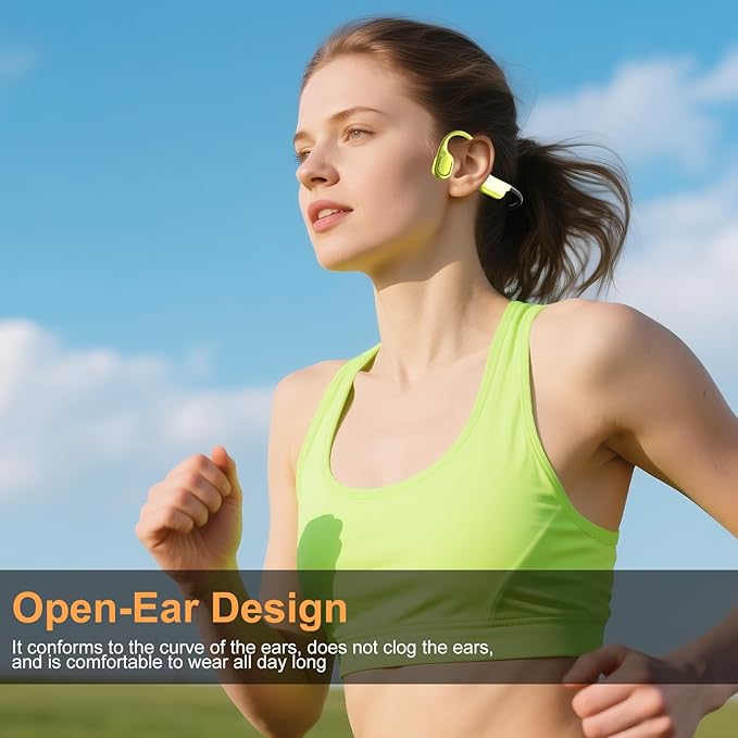 Bone Conduction Bluetooth Headphones-SurfAudio, IP68 Waterproof Swimming Headphones with 32GB MP3 Player, Lightweight Open Ear Design for Swimming/Surfing/Marathon/Cycling(Neon)