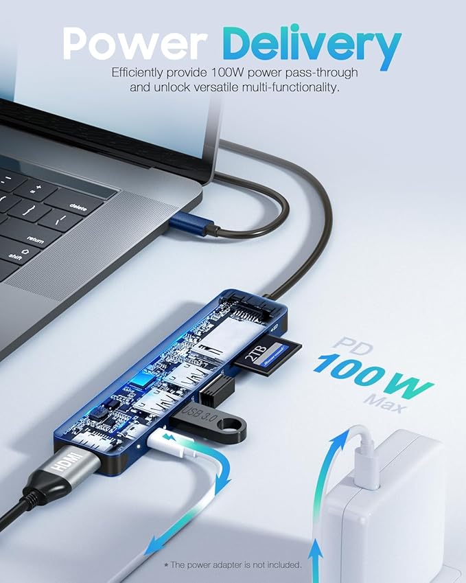 Hiearcool USB C Hub for MacBook Air/Pro, 7-in-1 USBC Adapter Multiport with 4K HDMI Dongle, USB-C Dock Laptop Docking Station for Thunderbolt 3/4 Laptops and Other Type-C Devices