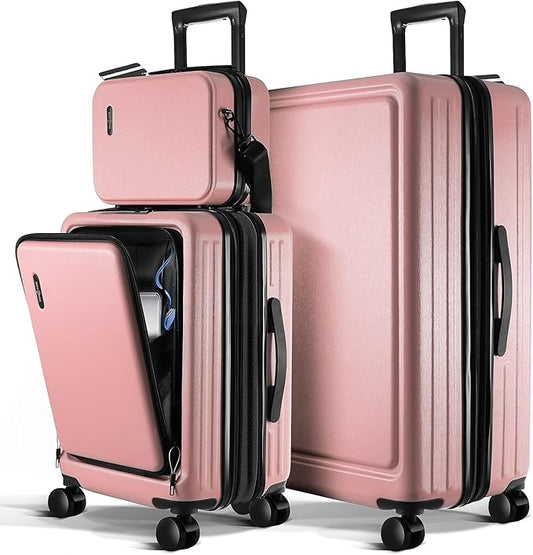 Luggage Sets 3 Piece, 22 Inch Carry on Luggage and 28 Inch Suitcases with Wheels Spinner, Durable Hard Shell Suitcase Set, Expandable Travel Suitcase, Pink
