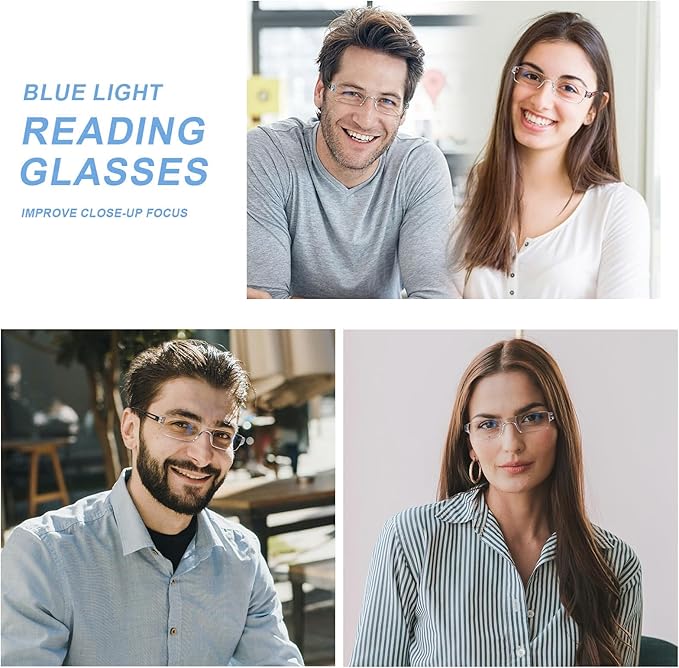 AQWANO 5 Pack Rimless Computer Reading Glasses Blue Light Blocking, Fashion Readers for Women Men Lightweight & Comfortable Anti Glare/Eyestrain, 1.5
