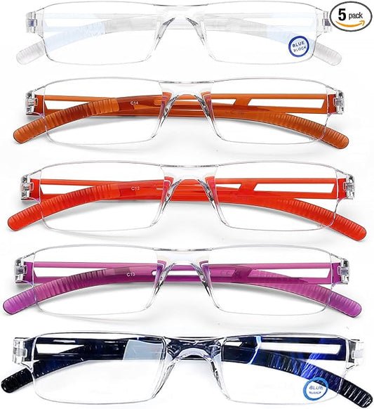 AQWANO 5 Pack Rimless Computer Reading Glasses Blue Light Blocking, Fashion Clear Frames Lightweight & Comfort Readers for Women Men Anti Glare/Eyestrain, 2.5
