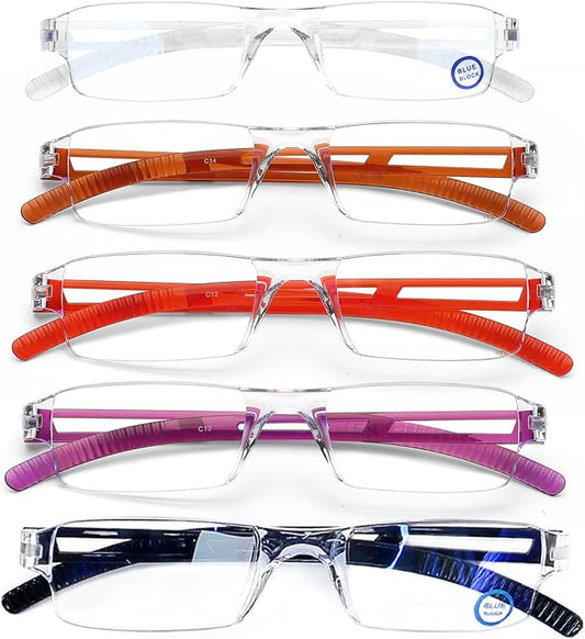 AQWANO 5 Pack Rimless Computer Reading Glasses, Fashion Clear Frame Designer Readers for Women Men Lightweight & Comfortable Filter Blue Light Anti Glare/Eyestrain, 2.75