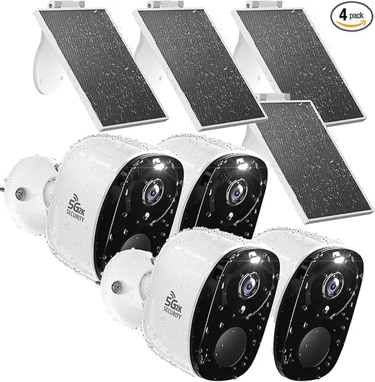 ELECCTV 4Pack Solar Security Cameras Wireless Outdoor, Outdoor Cameras for Home Security, Home Camera with Motion Detection Alarm Floodlight Color Night Vision 2-Way Audio Waterproof,IP65 SD/Cloud