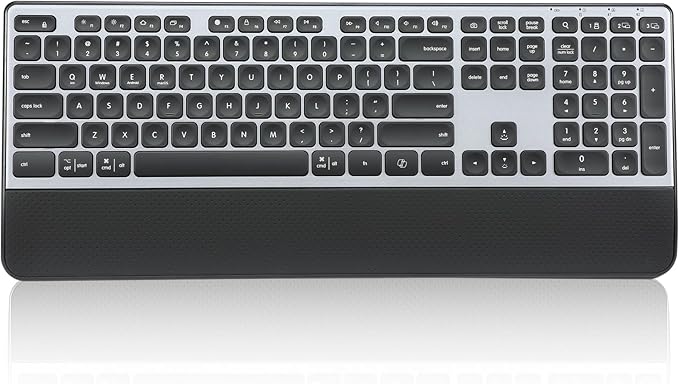 Wireless Keyboard, Rechargeable Full Size Multi-Device Bluetooth Keyboard with Wrist Rest, 3-Level Backlit, for Computer, Laptop, Tablet, Smartphone, Office,（US Layout）