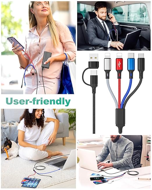 Travel Essentials, Multi Charging Cable, 3Pack 6FT iPhone Charger Camping Essentials Nylon Braided Type C Cable Cord 2*Lighting/Typc C/Micro USB Port i-Phone 17 Charger Cords for i Phone 17/16/15