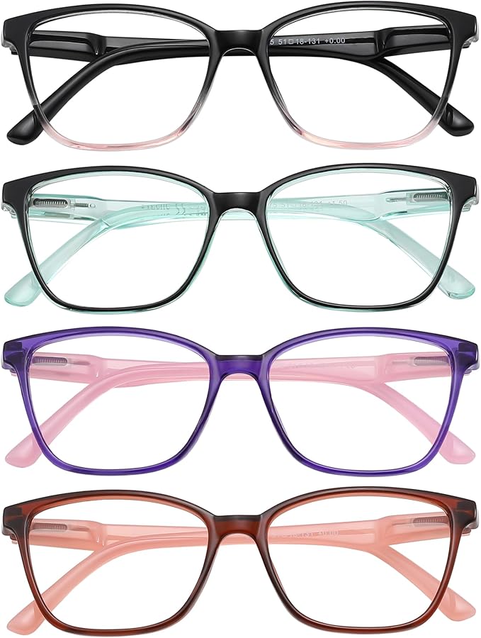 Przene 4 Pack Blue Light Blocking Reading Glasses,Readers for Women and Men with Spring Hinge