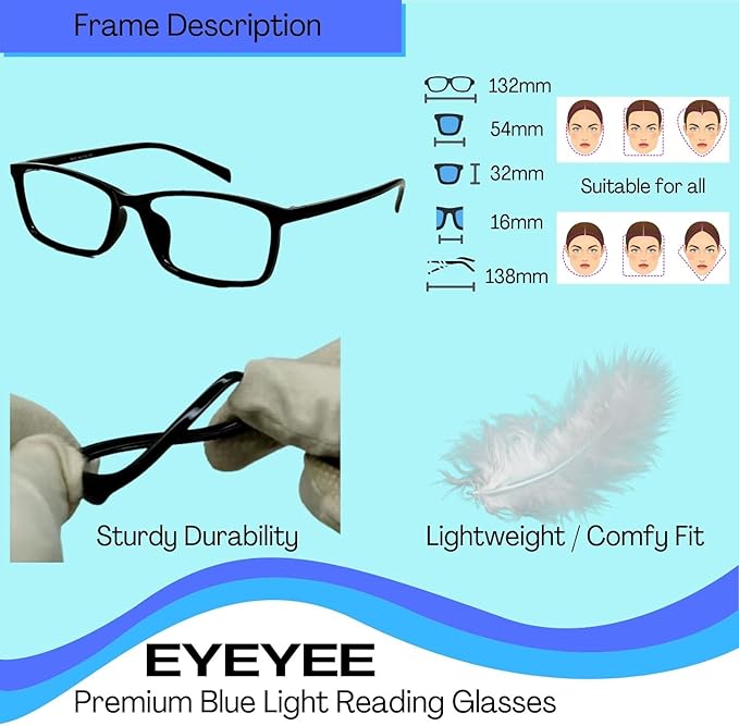 Computer Reading Glasses Blue Light Blocking - Reader Eyeglasses Anti Glare Eye Strain Light Weight for Women Men