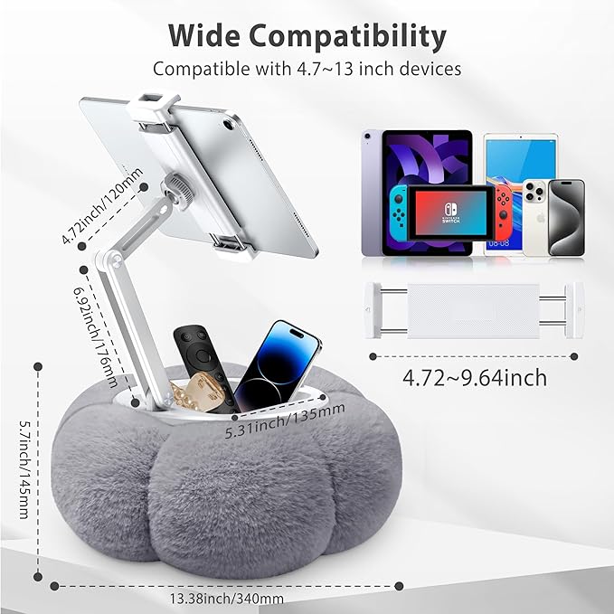 CreaDream Pumpkin Tablet Pillow Stand Holder for Kindle iPad, Adjustable Phone Pillow Stand for Lap Bed with Detachable Snack Bowl, Compatible with 4.7"-13" Tablet, iPad, iPhone, Samsung Tabs, Kindle