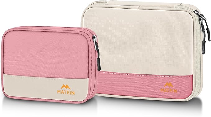 MATEIN Travel Cord Organizer Case 2 Pack, Double Zipper Cable Organizer Bag for Tech Accessories, Water Resistant Lightweight Electronics Bag for Charger, USB Drive & Phone, Office Gifts for Women