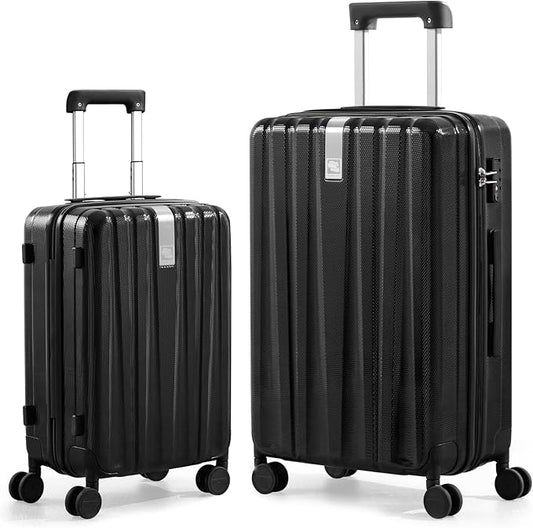 Hanke Luggage Sets 2 piece Carry On Luggage with Wheels PC Hard Shell Suitcases Lightweight Checked Travel Luggage Large Travel Suitcase Woman Men 20/29 Inch(Jet Black)