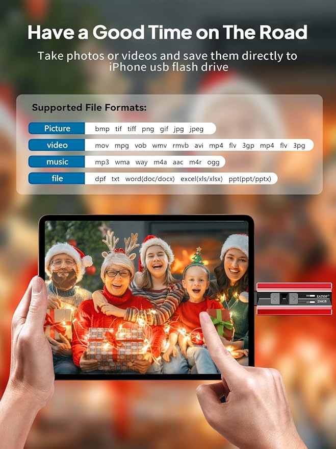 256GB Flash Drive Intended for Phone Tablet Androidphone and Computers, 4 in 1 Photo Stick for Phone Memory Storage Easily Backup Photos Videos, Plug and Play, No App Required (Red)