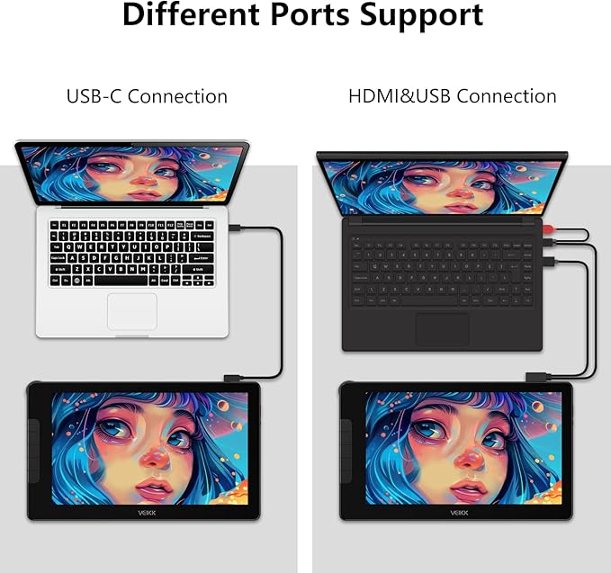 VEIKK Studio 16 Drawing Tablet with Screen, 15.6 Inch Pen Display Full-Laminated Anti-Glare Glass (125% sRGB)，16384 Pressure Battery-Free Pen (2 Pcs), 5 Shortcut Keys and Quick Dial, Adjustable Stand