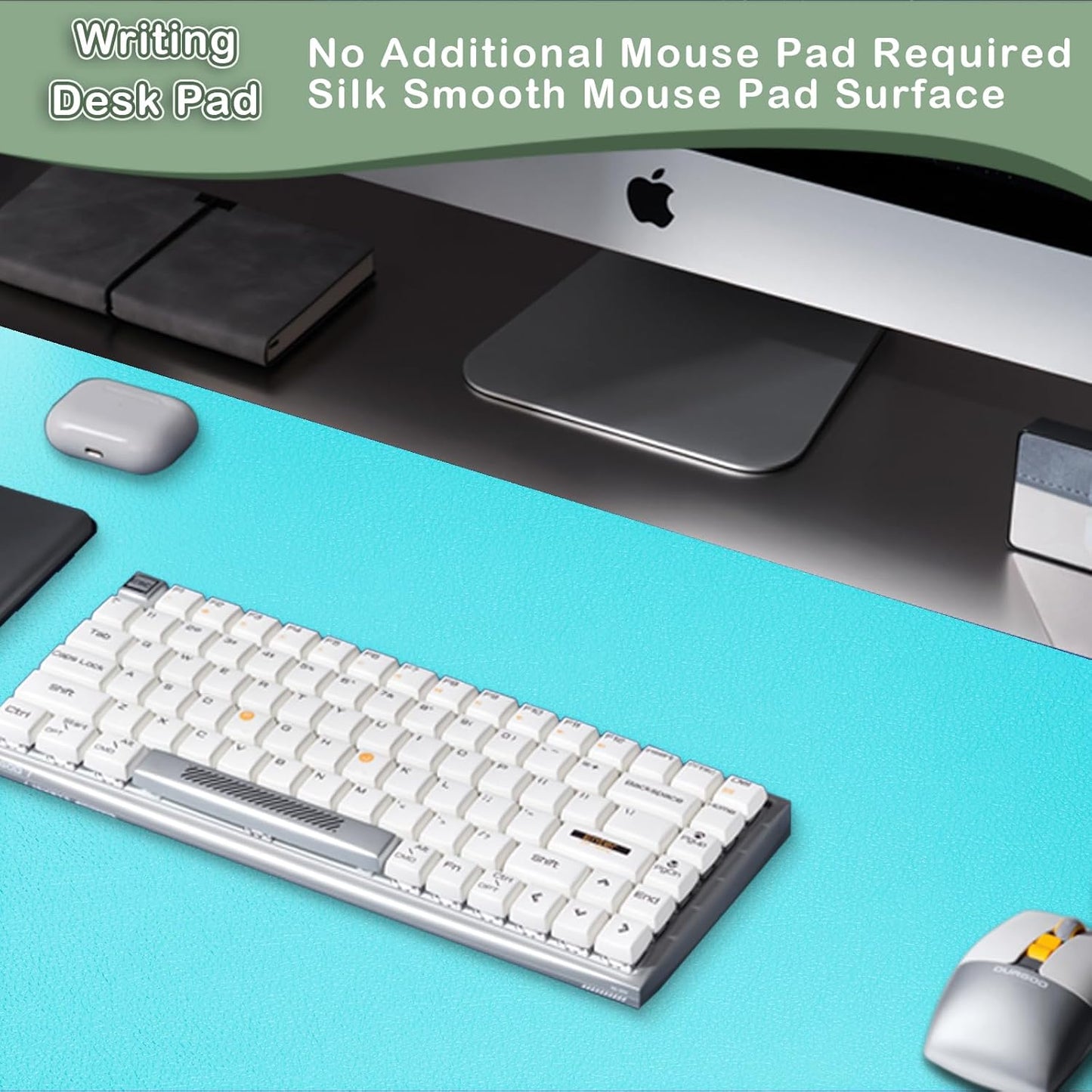 Boutilon Leather Desk Pad Protector,Non-Slip Mouse Pad,Laptop Desk Pad,Office Mouse Mat,Waterproof Leather Desk Blotter,Desk Writing Pad for Office and Home (L-Bright Blue,35"x 17")