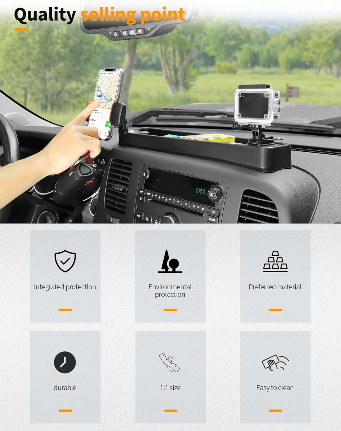 Hoolcar Dash Mount Cell Phone Holder Center Console Dash Tray Dashboard Storage Box Organizer Compatible with Chevrolet Silverado 2007-2013, Interior Accessories