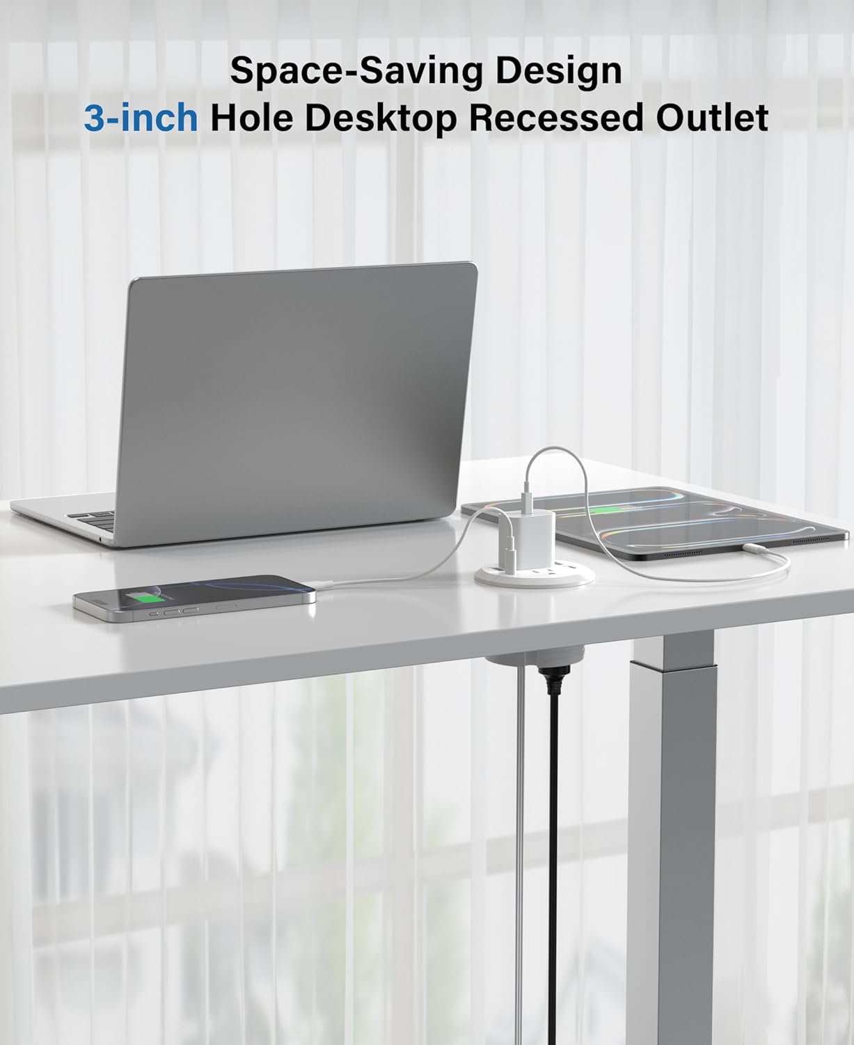 Jgstkcity Power Strip,Flush Mount Recessed Power Grommet,65W USB C Fast Charging,3-Inch Hole, 4 Outlets & 4 Ports, Ideal for Desktop & Countertop Outlet,Dual-Sided (Black, 10FT)