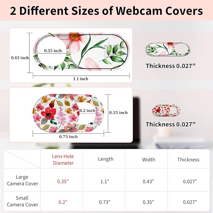 Laptop Camera Cover Slide Cute, Ultra Thin Webcam Cover for iPhone iPad MacBook Pro Computer iMac Cell Phone PC Accessories, Camera Blocker Slider, Great for Privacy - Flowers (3 Small+3 Large)